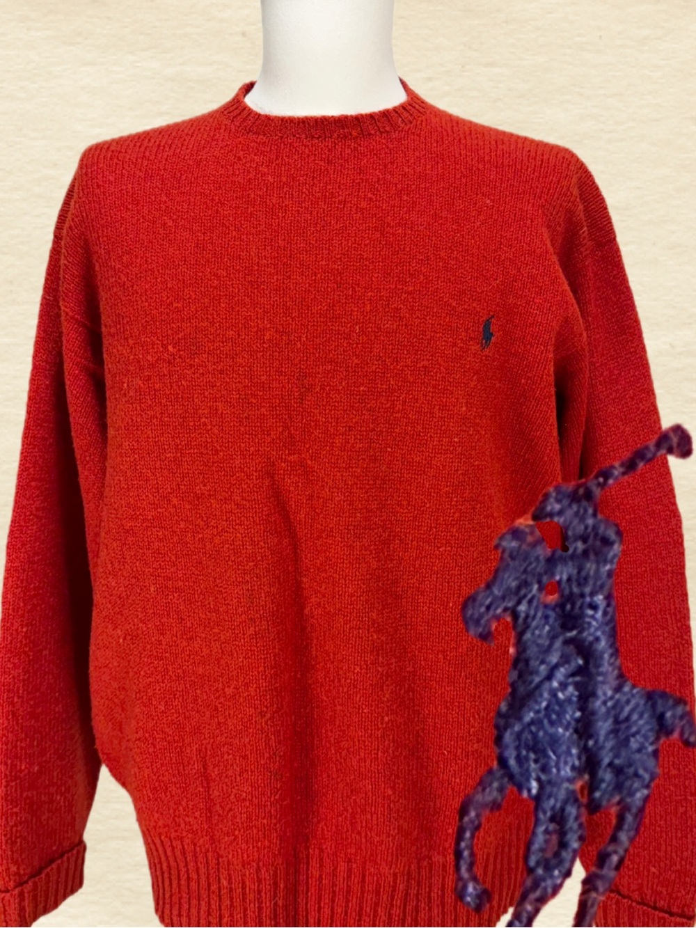 VINTAGE Polo Ralph Lauren classic red sweater 100% wool men’s preppy timeless L